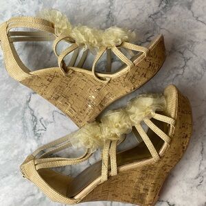 Wedge Sandals with Floral Accents - Gold